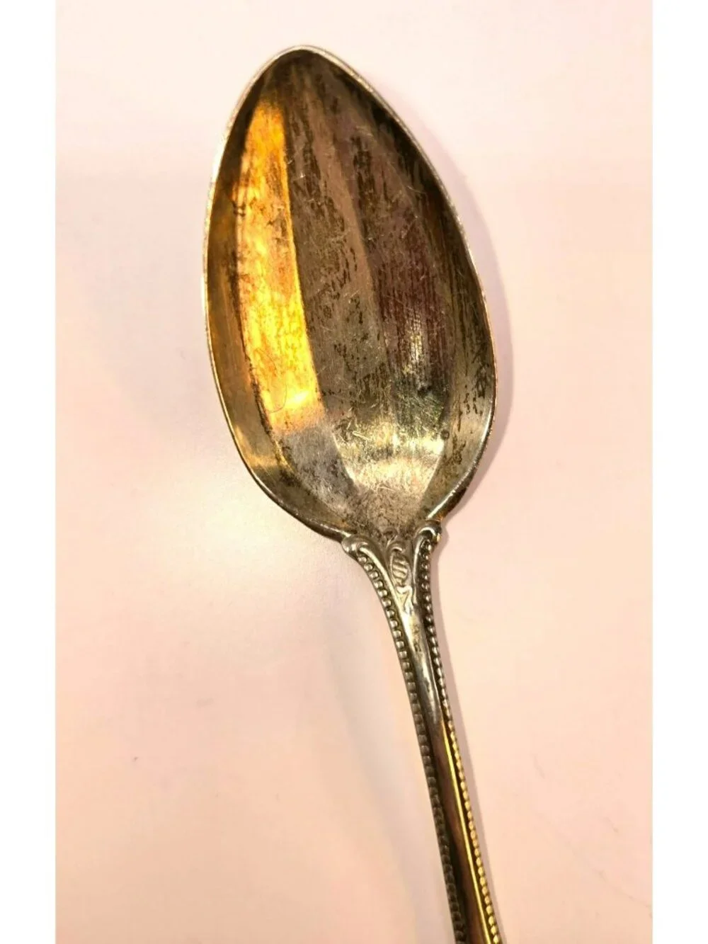 Antique Sterling Silver Teaspoon Beaded Handle Monogrammed 1900 CM2277